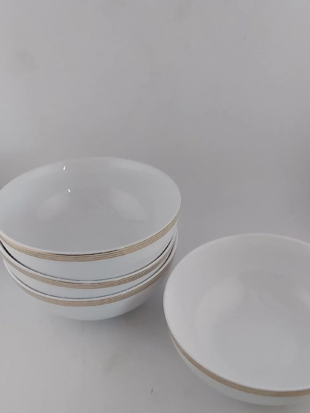 Martha Stewart White Ceramic Serving Bowls with Gold Trim - Set of 4